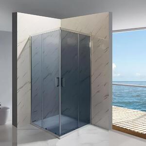 Cabina De Dus Pan 80x100cm, Sticla Securizata Gri, Profil Aluminiu Cromat, Usi Culisante