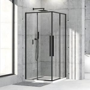 Cabina De Dus Oto 80x80cm, Sticla Securizata 6mm, Profil Aluminiu Negru, Usi Culisante