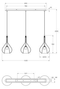 Lustră pe cablu LILA 3xE27/40W/230V transparent/auriu/gri Fabas Luce 3481-48-297