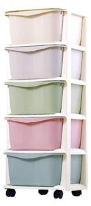 Dulap organizator din plastic, cu 5 sertare, pe roți, Ecarla, 97x38x37 cm, PO10