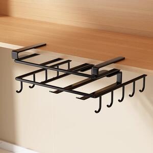 Organizator de bucătărie, suspendat, din metal, cu raft și cârlige pentru ustensile și căni, Ecarla, culoarea negru, 25×25 ×9,7 cm, OR116CZ