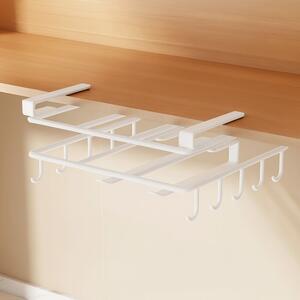 Organizator de bucătărie, suspendat, din metal, cu raft și cârlige pentru ustensile și căni, Ecarla, culoarea alb, 25×25×9,7 cm, OR116B