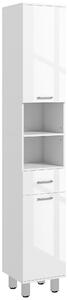 Kleankin Mobilier pentru Baie cu 1 Sertar 3 Rafturi Ajustabile și 2 Dulapuri, 30x30x180 cm, Alb Lucios | Aosom Romania