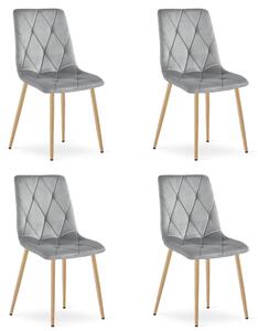Set 4 Scaune Bucatarie/Dining Fido Catifea Gri Deschis Picioare Metalice Finisaj Lemn