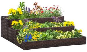 Pat de Gradina Inaltat Outsunny cu 3 Niveluri, Jardiniera din Ratan Sintetic, 120x120x40cm, Gri | Aosom Romania