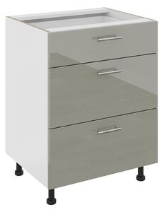 Corp haaus Karo, 3 Sertare, Gri Lucios/Alb, MDF, 60 x 50 x 80 cm