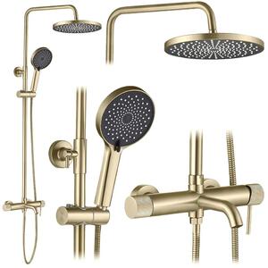 Rea Lungo Stripe set cadă și duș perete cu duș de ploaie auriu REA-P9490
