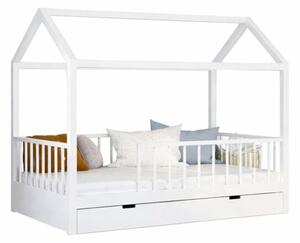 Pat copii tip Montessori cu spațiu de depozitare 200x90 cm Alb