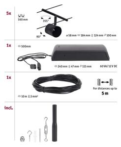 Paulmann 94469 - Set 5xGU5,3/10W, sistem complet pe cablu CUP, 230V, negru
