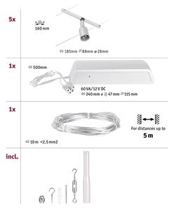 Paulmann 94442 - Set 5x GU5.3/10W, sistem complet cu cablu SALT 230V, crom mat