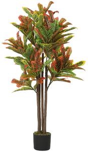 HOMCOM Plantă Artificială Croton cu 139 Frunze Modelabile și Ghiveci Alb din PP și Ciment, Plantă Falsă din PEVA și Lemn, 55x55x120 cm, Multicolor | Aosom Romania
