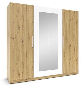 Dulap Ersa, 228x213x59 cm, 4 usi, Stejar si Alb