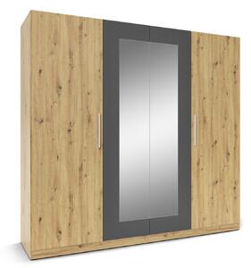 Dulap Ersa, 228x213x59 cm, 4 usi, Stejar si Antracit