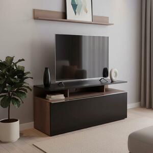 Comoda TV Temaro, nuanta negru lucios-nuc, 117 x 40 x 48 cm