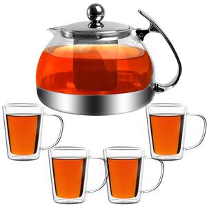 Monzana Set de ceai cu sită TEA 1,2L + 4 căni, transparent, argintiu