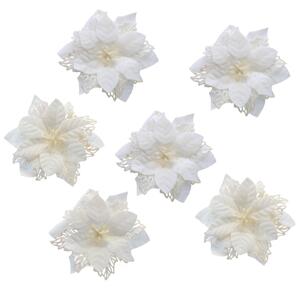 Decorațiuni de Crăciun Poinsettia cu clește alb,set de 6 bucăți