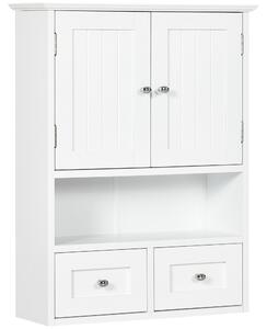 Kleankin Dulap de Perete pentru Baie cu 2 Uși, un Raft Deschis și 2 Sertare, Mobilier Multifuncțional, 50,8x17,8x66 cm, Alb | Aosom Romania