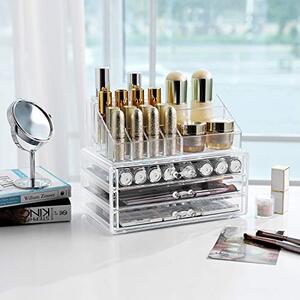 Organizator cosmetice machiaj, Songmics, Transparent, 23.8x15.3x18.8 cm