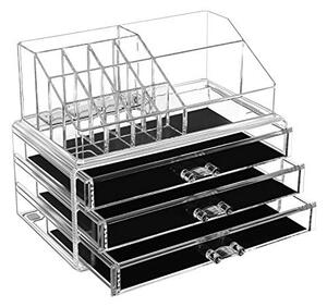 Organizator cosmetice machiaj, Songmics, Transparent, 23.8x15.3x18.8 cm