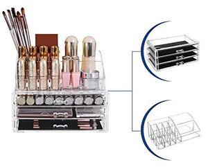 Organizator cosmetice machiaj, Songmics, Transparent, 23.8x15.3x18.8 cm