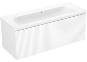 Mexen Rivel, mobilier baie 120 cm cu lavoar Vela, 1 sertar, canelat, alb mat, 91A20-12047-1-BF01-W23M01