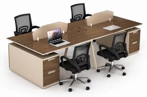 Set Nova 4 & FlexiPro - Birou operational cu 4 posturi, sertare laterale fixe si Scaun de birou ergonomic cu spatar mesh