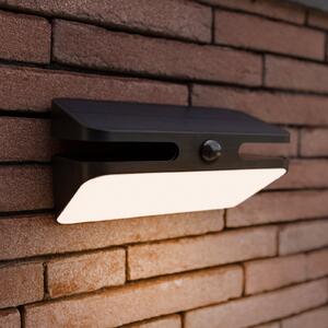 LUTEC Lampă de perete exterioară cu LED și panou solar AERO, negru, 21 cm, senzor,, Negru, Aluminiu, Modern