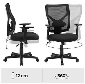 Scaun de birou, Songmics, Negru, 68x67x(100.5-112.5) cm