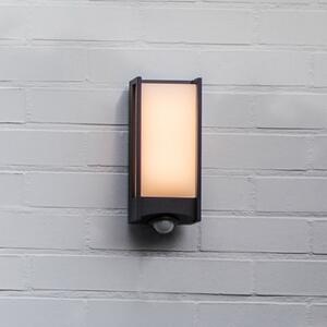 LUTEC Lampă de perete exterioară cu senzor LED QUBO, gri închis, înălțime 27 cm, IP54, Gri, Aluminiu, Modern