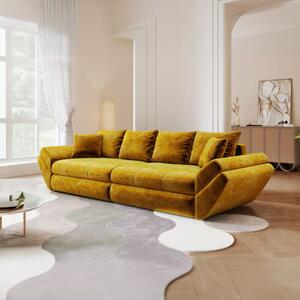 Canapea extensibilă dumonde cu ladă de depozitare si sezut confortabil din spuma high-density, Loana Monolith Mustar 300x100 cm