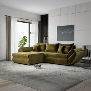 Colțar extensibil dumonde cu ladă de depozitare si sezut confortabil din spuma high-density, Loana Monolith Verde olive 270x185 cm