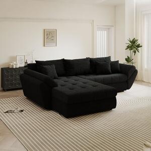 Colțar extensibil dumonde cu ladă de depozitare si sezut confortabil din spuma high-density, Loana Monte Negru 270x185 cm