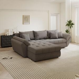 Colțar extensibil dumonde cu ladă de depozitare si sezut confortabil din spuma high-density, Loana Monte Gri 270x185 cm
