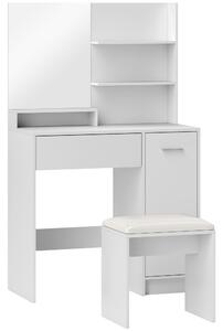 HOMCOM Masă de Toaletă cu Oglindă și Taburet, 80x40x132 cm, Alb | Aosom Romania