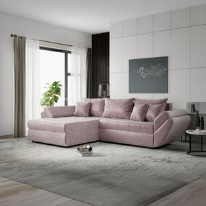 Colțar extensibil dumonde cu ladă de depozitare si sezut confortabil din spuma high-density, Loana Monolith Roz pudrat 270x185 cm