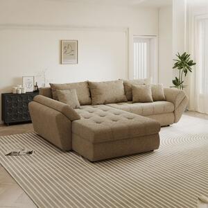 Colțar extensibil dumonde cu ladă de depozitare si sezut confortabil din spuma high-density, Loana Quelle Bej 270x185 cm