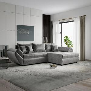 Colțar extensibil dumonde cu ladă de depozitare si sezut confortabil din spuma high-density, Loana Monolith Gri II 270x185 cm