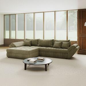Colțar extensibil dumonde cu ladă de depozitare si sezut confortabil din spuma high-density, Loana Tilia Verde olive 270x185 cm