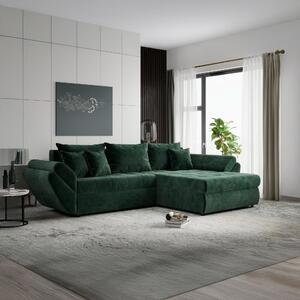Colțar extensibil dumonde cu ladă de depozitare si sezut confortabil din spuma high-density, Loana Monolith Verde II 270x185 cm