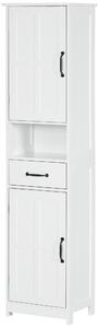 Kleankin Dulap Modern pentru Baie, Mobilier Îngust cu Raft Deschis, Sertar, Uși Încastrate și Rafturi Ajustabile Alb | Aosom Romania