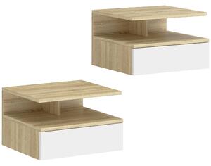 HOMCOM Set de 2 Noptiere Suspendate cu Sertar și Raft Deschis, 35x32x22.5 cm, Alb și Stejar | Aosom Romania