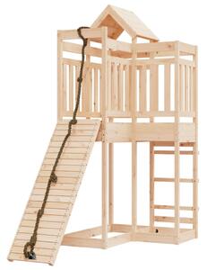 Căsuță de joacă cu perete de cățărat, lemn masiv de pin