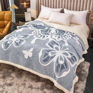 Patura super pufoasa cu blanita, 3D cu fluturi, 200x230 cm, PUF03