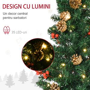 HOMCOM Set de decoratiuni pentru Craciun set 4 piese, coroana de ghirlande si set de 2 copaci cu lumini LED | AOSOM RO