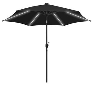 Umbrelă de soare, LED-uri și stâlp aluminiu, negru, 300 cm