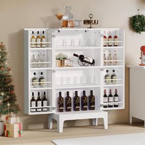 CBA201 - Comoda Bar, 59 cm, depozitare vin, bautura, condimente, dulap cu rafturi bucatarie, living, dining, multifunctional - Alb - Auriu