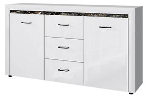 Comoda WHITEBLACK, alb, MDF, cu 2 usi si 3 sertare, 166.6x40.3x92.2 cm