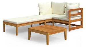 Set mobilier grădină perne alb/crem, 3 piese, lemn masiv acacia