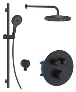 Kielle Oudee - Set de duș cu baterie termostatată, încastrată, pentru 2 consumatori, cu accesorii și corp montare, negru mat 20602SPT14