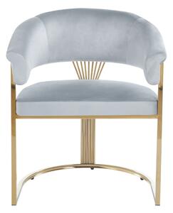 Scaun dining, cadru metalic auriu, tapiterie catifea, Gri/Auriu